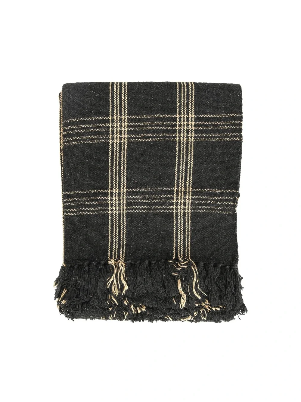 Black and Tan Plaid Throw 100% Cotton 60x50”